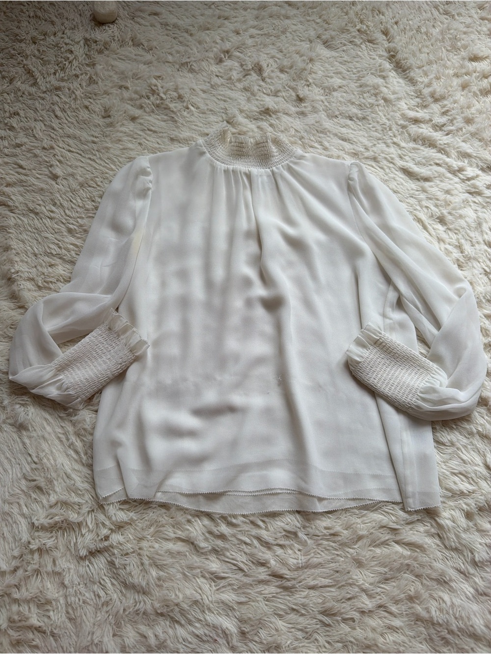 Aritzia high neck White blouse with ruffled sleeves and collar